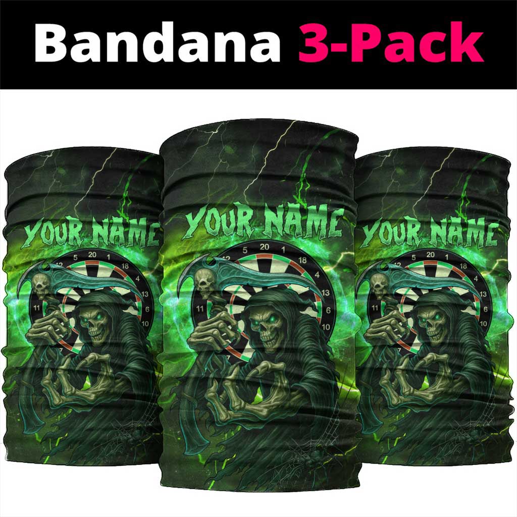 Grim Reaper and Dartboard Darts Neck Gaiter with Green Lightning Background and Custom Team Name TS04