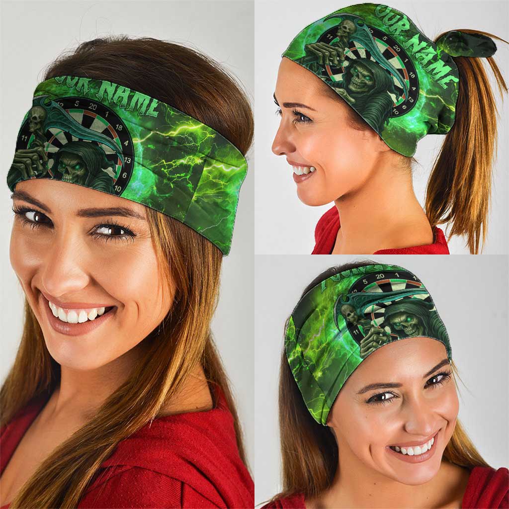 Grim Reaper and Dartboard Darts Neck Gaiter with Green Lightning Background and Custom Team Name TS04