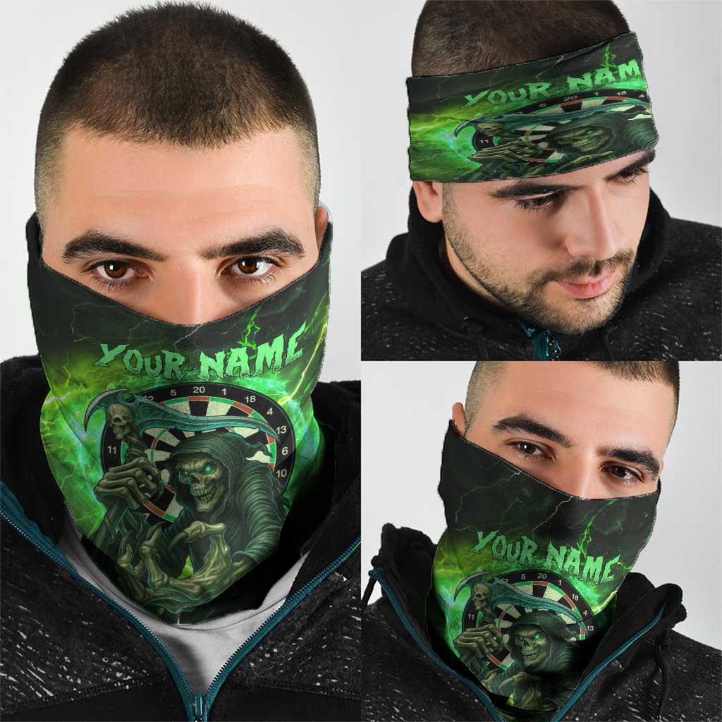Grim Reaper and Dartboard Darts Neck Gaiter with Green Lightning Background and Custom Team Name TS04