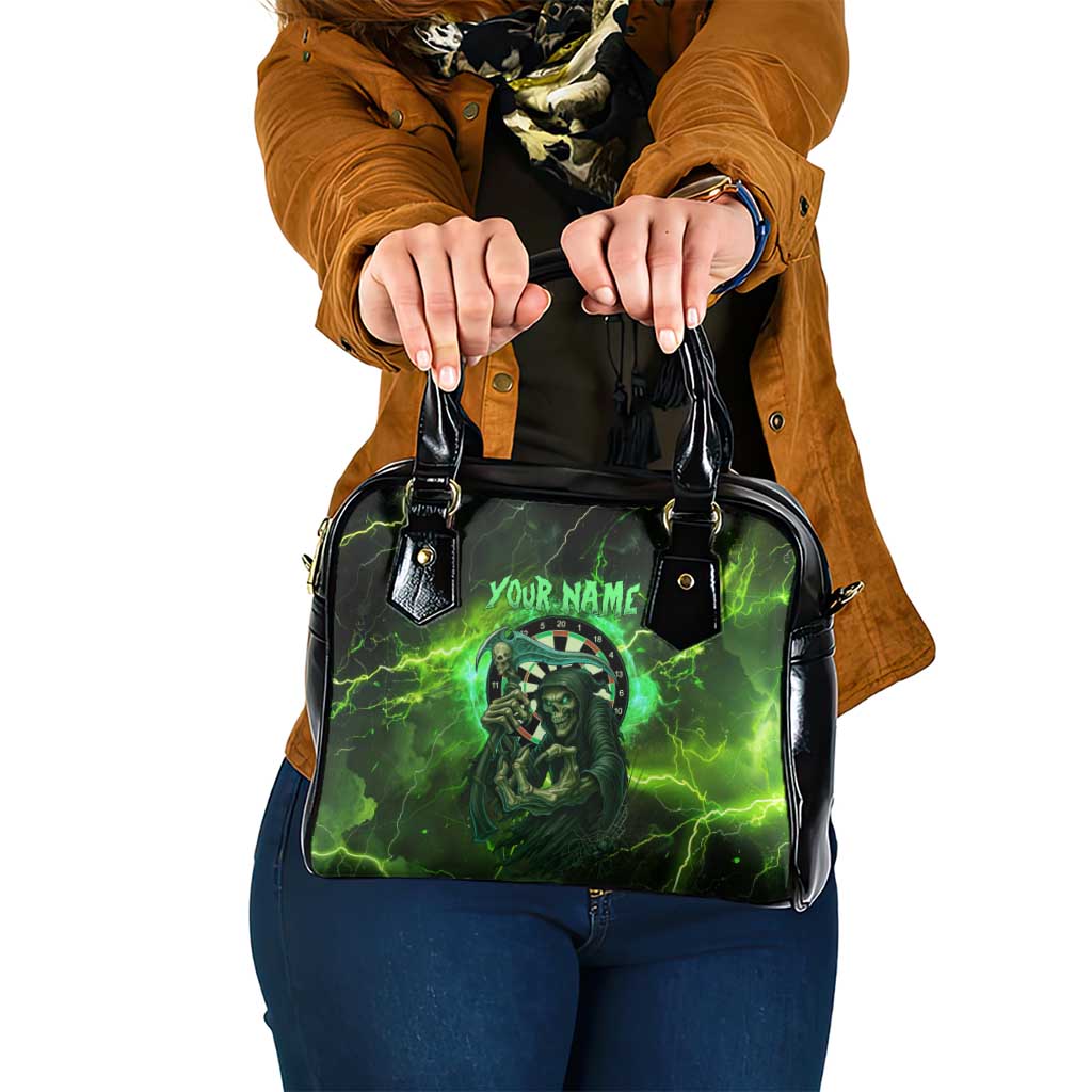 Grim Reaper and Dartboard Darts Shoulder Handbag with Green Lightning Background and Custom Team Name TS04