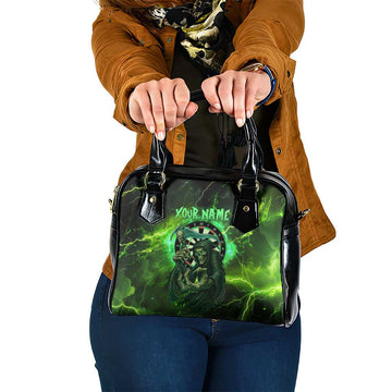 Grim Reaper and Dartboard Darts Shoulder Handbag with Green Lightning Background and Custom Team Name TS04