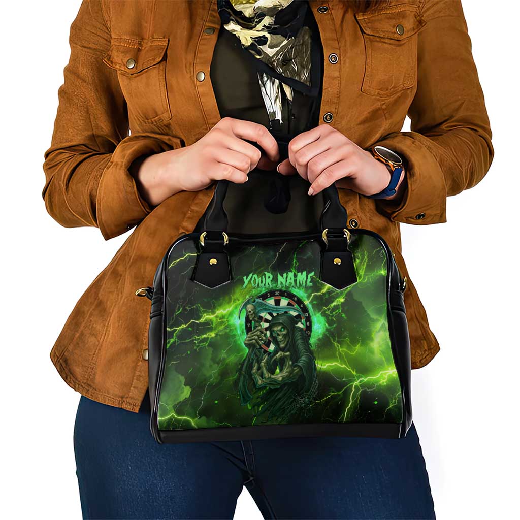 Grim Reaper and Dartboard Darts Shoulder Handbag with Green Lightning Background and Custom Team Name TS04