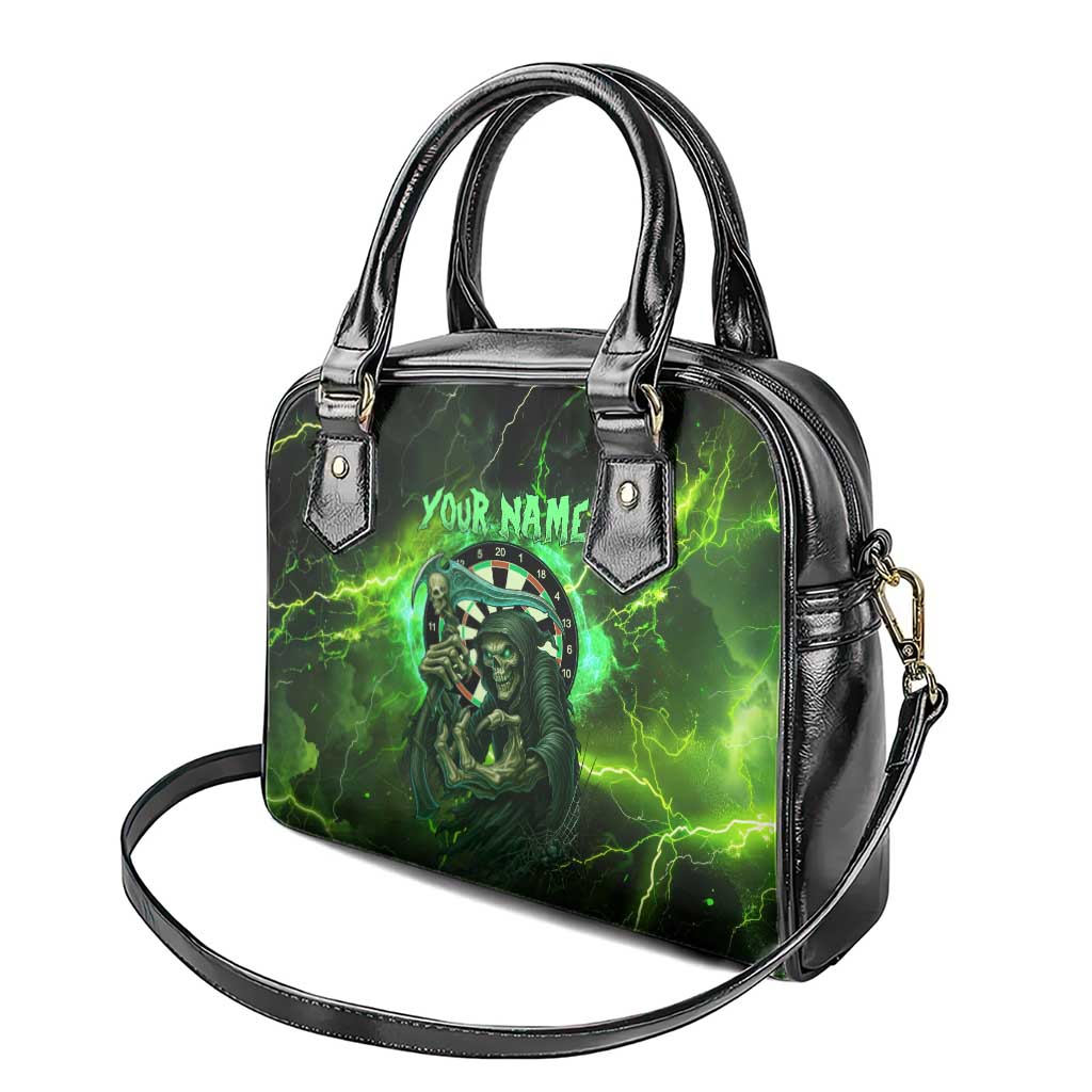 Grim Reaper and Dartboard Darts Shoulder Handbag with Green Lightning Background and Custom Team Name TS04