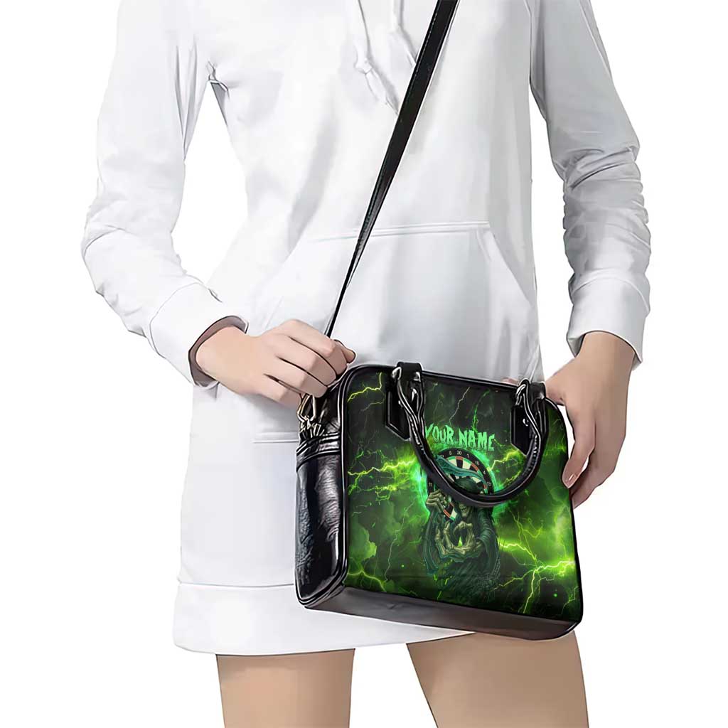 Grim Reaper and Dartboard Darts Shoulder Handbag with Green Lightning Background and Custom Team Name TS04