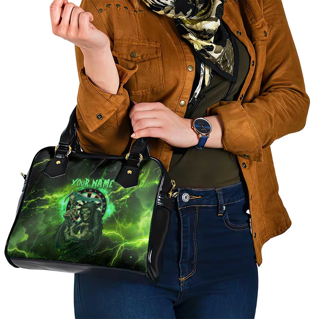 Grim Reaper and Dartboard Darts Shoulder Handbag with Green Lightning Background and Custom Team Name TS04
