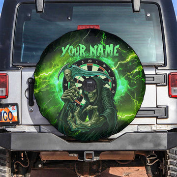 Grim Reaper and Dartboard Darts Spare Tire Cover with Green Lightning Background and Custom Team Name TS04