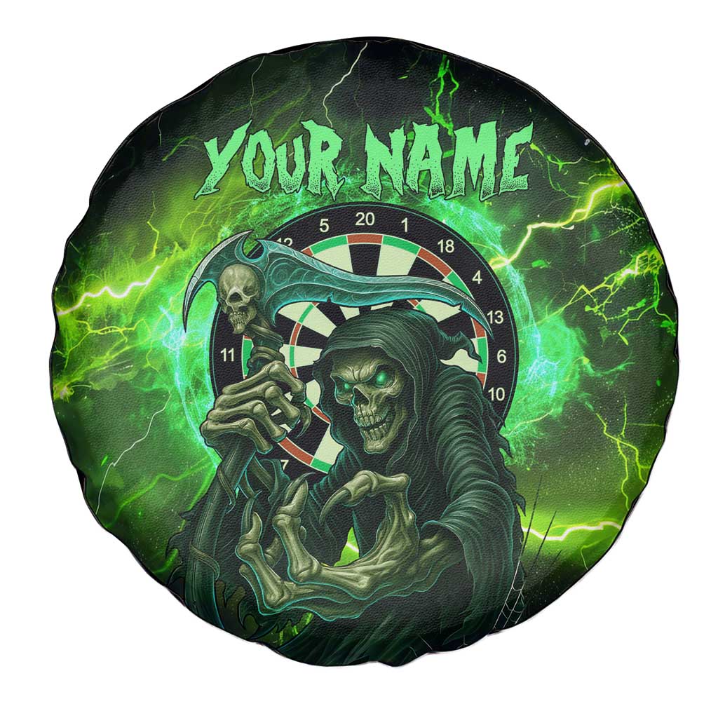 Grim Reaper and Dartboard Darts Spare Tire Cover with Green Lightning Background and Custom Team Name TS04