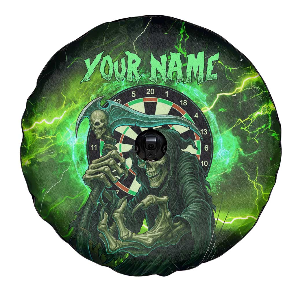 Grim Reaper and Dartboard Darts Spare Tire Cover with Green Lightning Background and Custom Team Name TS04