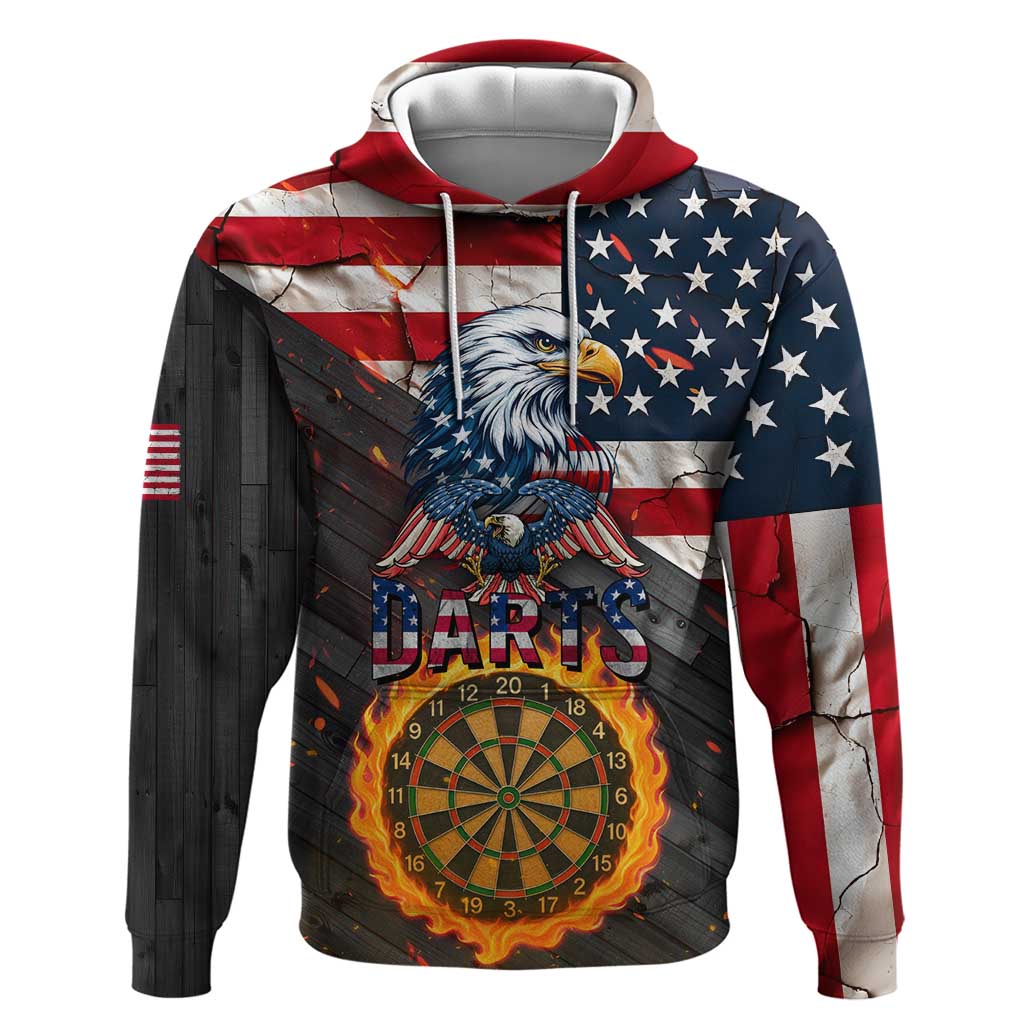 Custom American Flag and Bald Eagle Darts Hoodie with Flaming Dartboard TS04