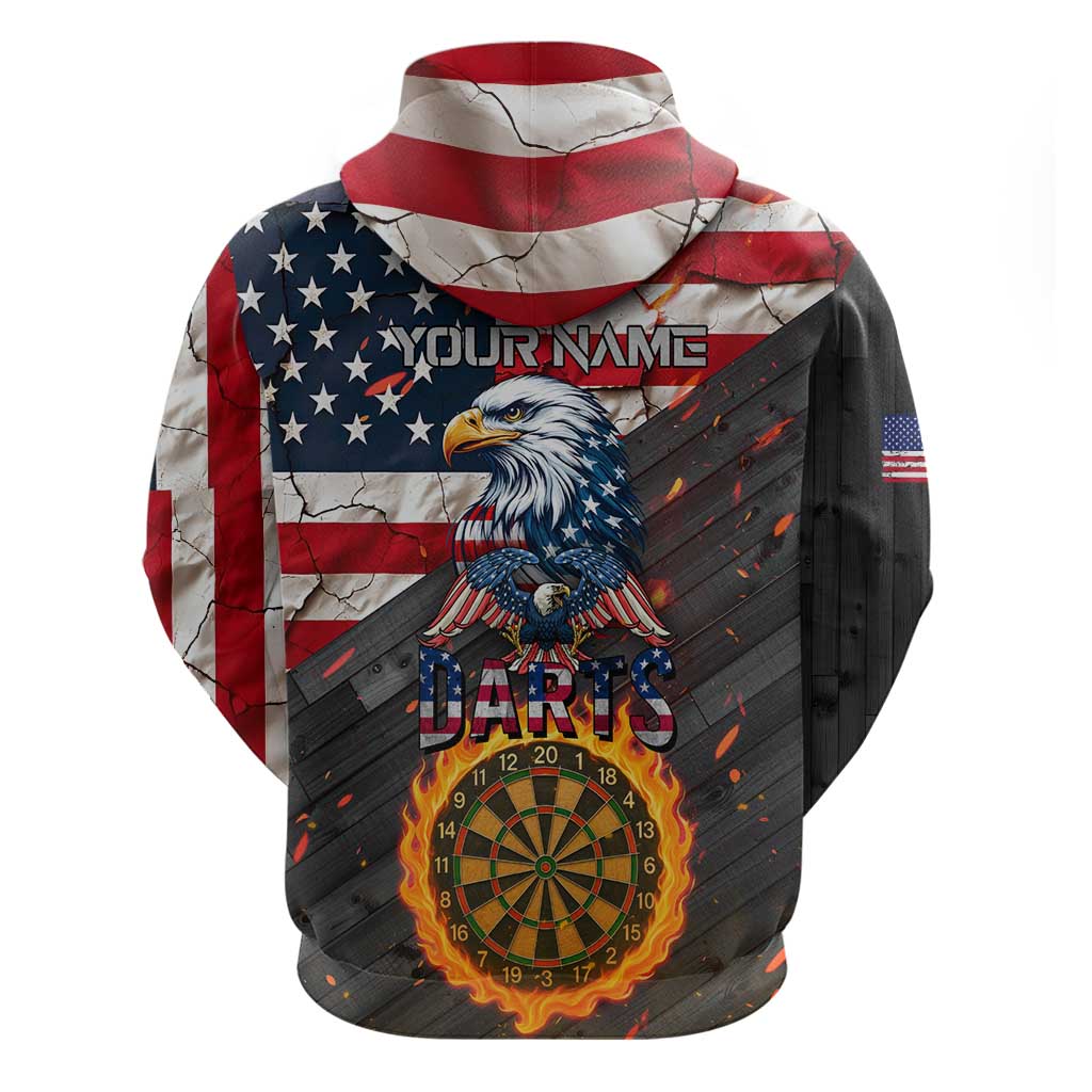 Custom American Flag and Bald Eagle Darts Hoodie with Flaming Dartboard TS04