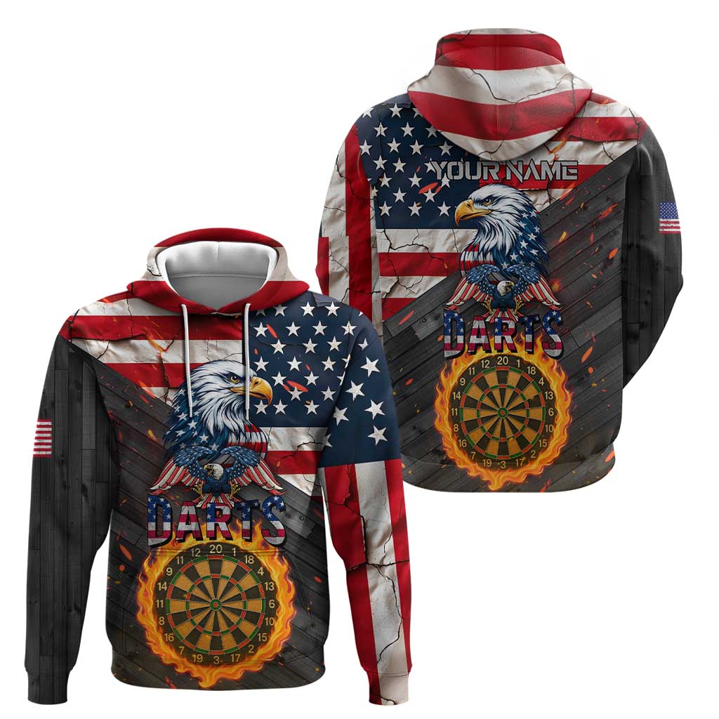 Custom American Flag and Bald Eagle Darts Hoodie with Flaming Dartboard TS04