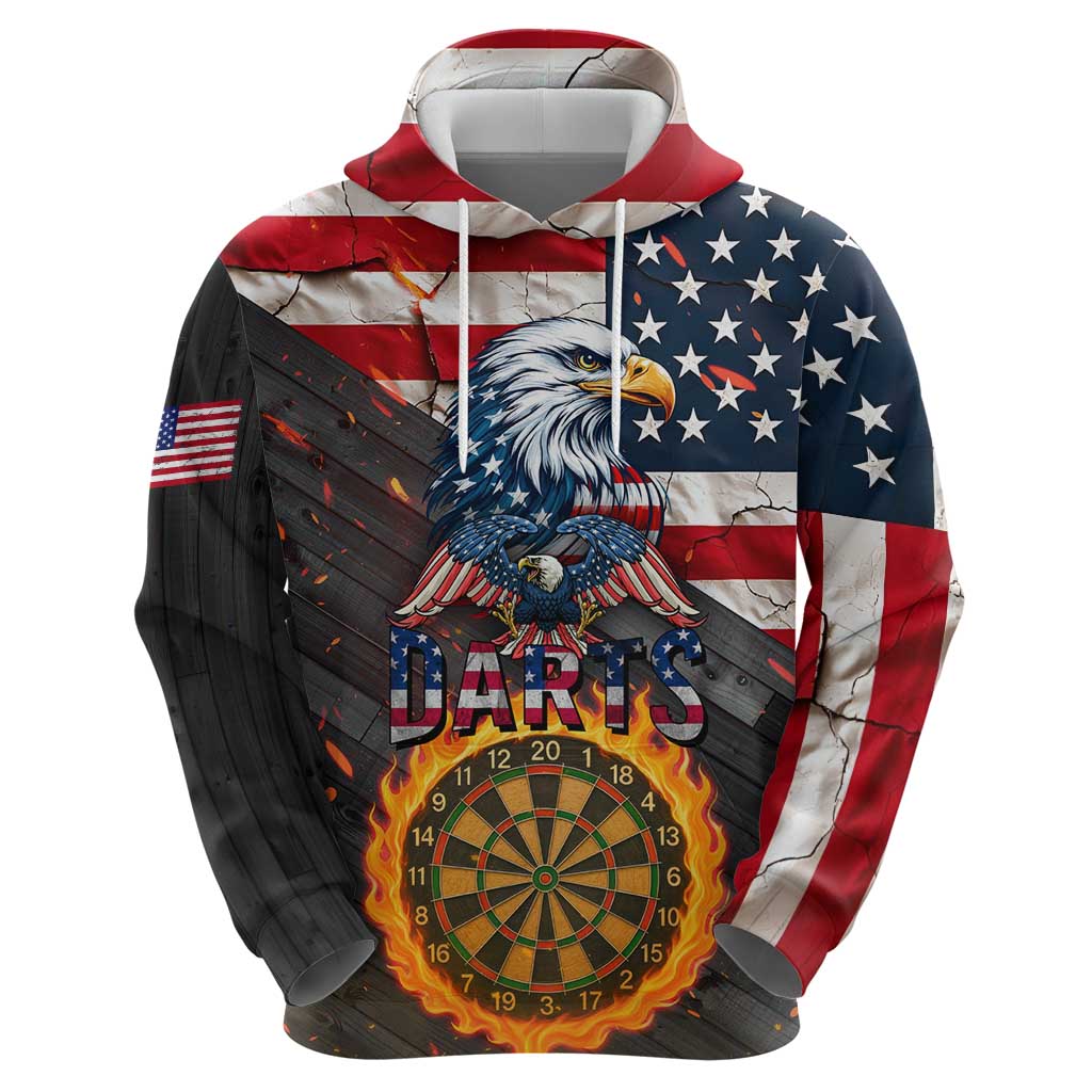 Custom American Flag and Bald Eagle Darts Hoodie with Flaming Dartboard TS04