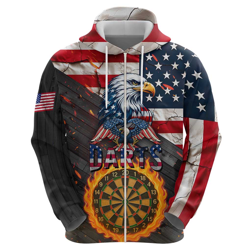 Custom American Flag and Bald Eagle Darts Hoodie with Flaming Dartboard TS04