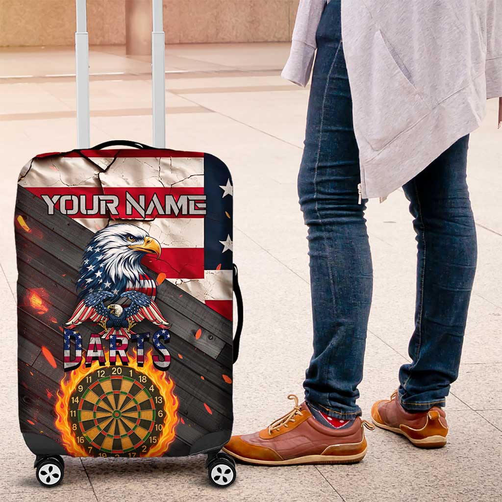Custom American Flag and Bald Eagle Darts Luggage Cover with Flaming Dartboard TS04