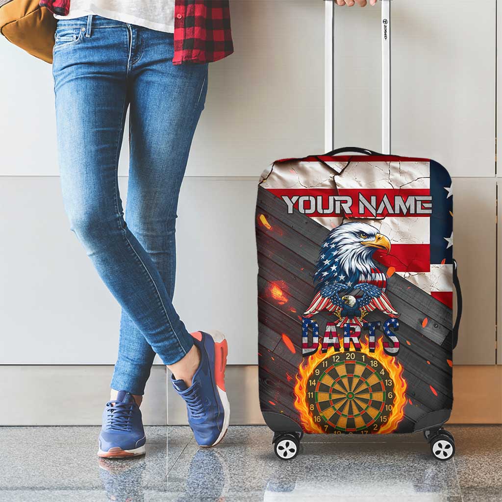Custom American Flag and Bald Eagle Darts Luggage Cover with Flaming Dartboard TS04