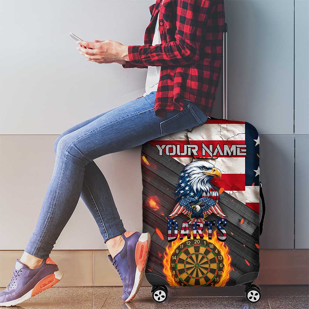 Custom American Flag and Bald Eagle Darts Luggage Cover with Flaming Dartboard TS04