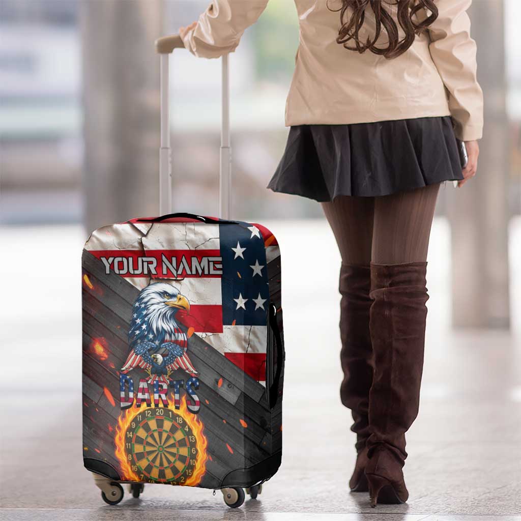 Custom American Flag and Bald Eagle Darts Luggage Cover with Flaming Dartboard TS04