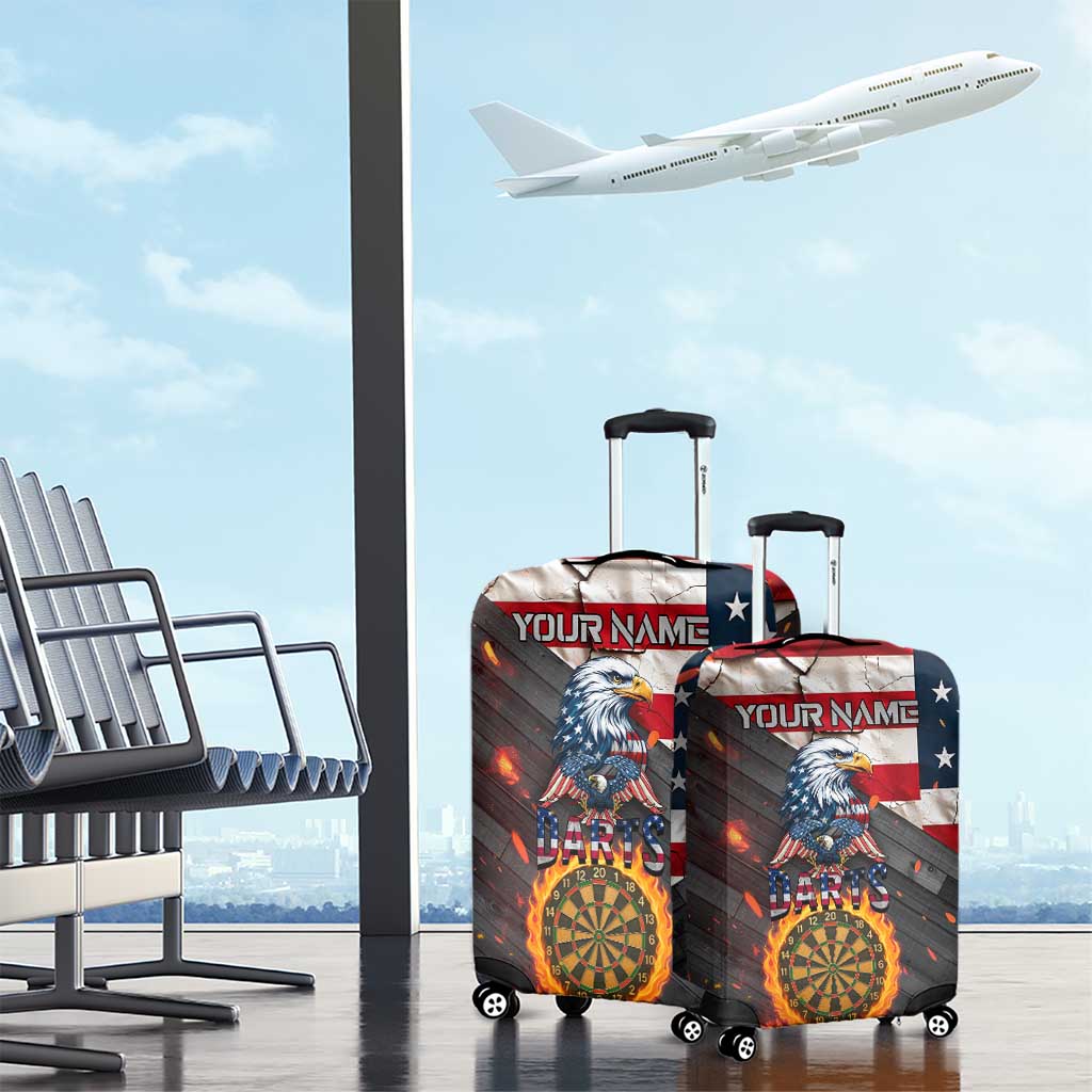 Custom American Flag and Bald Eagle Darts Luggage Cover with Flaming Dartboard TS04
