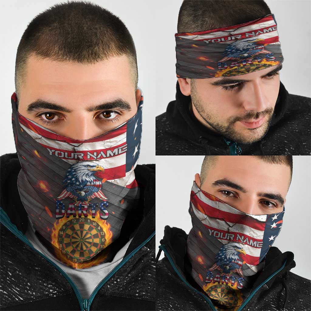 Custom American Flag and Bald Eagle Darts Neck Gaiter with Flaming Dartboard TS04