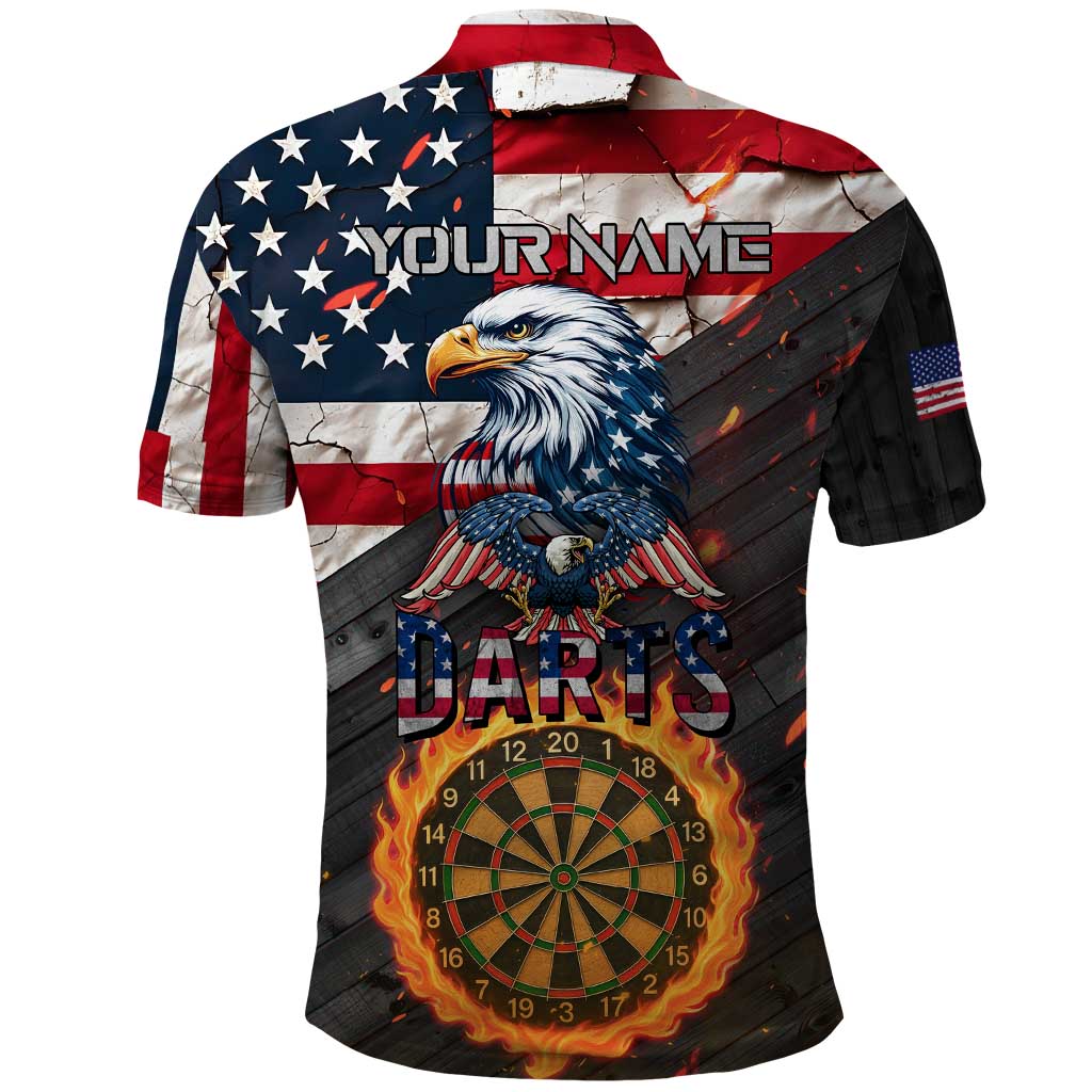 Custom American Flag and Bald Eagle Darts Polo Shirt with Flaming Dartboard TS04
