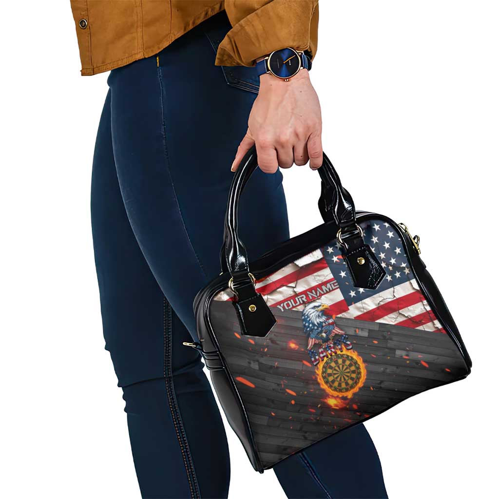 Custom American Flag and Bald Eagle Darts Shoulder Handbag with Flaming Dartboard TS04