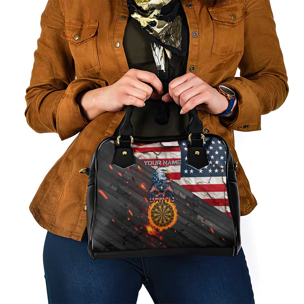 Custom American Flag and Bald Eagle Darts Shoulder Handbag with Flaming Dartboard TS04