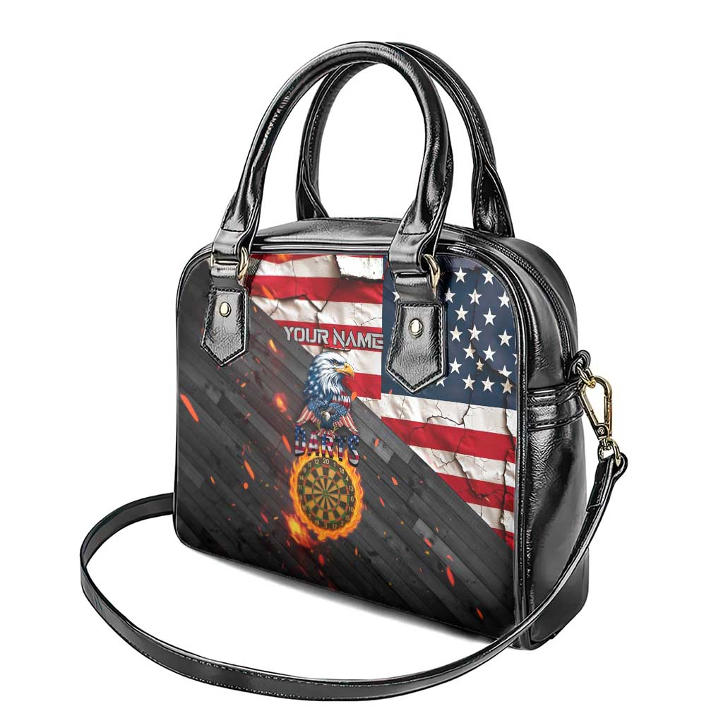 Custom American Flag and Bald Eagle Darts Shoulder Handbag with Flaming Dartboard TS04