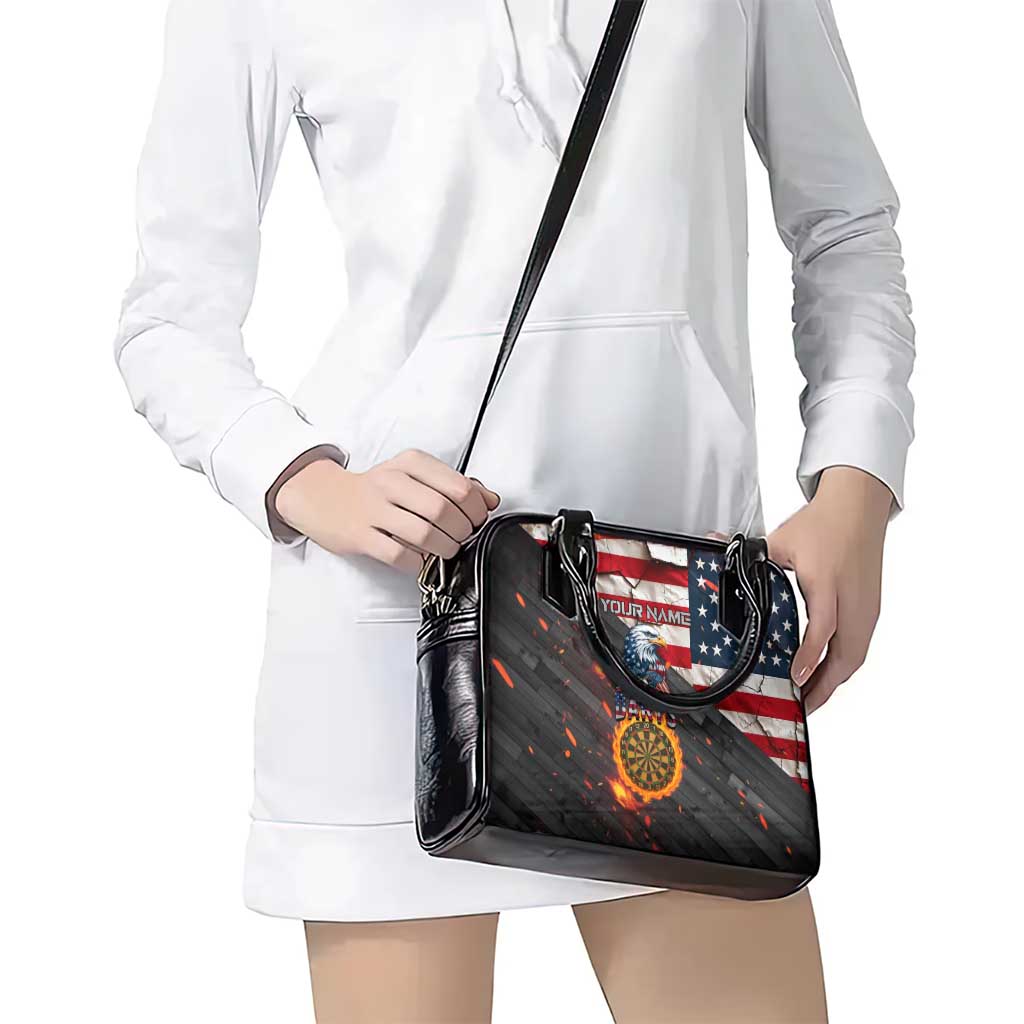 Custom American Flag and Bald Eagle Darts Shoulder Handbag with Flaming Dartboard TS04