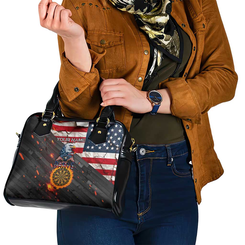 Custom American Flag and Bald Eagle Darts Shoulder Handbag with Flaming Dartboard TS04