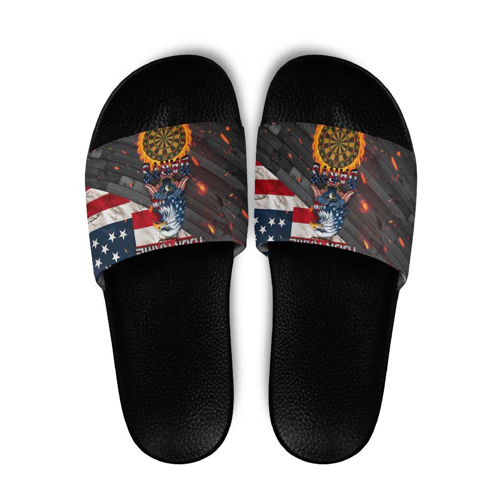 Custom American Flag and Bald Eagle Darts Slide Sandals with Flaming Dartboard TS04