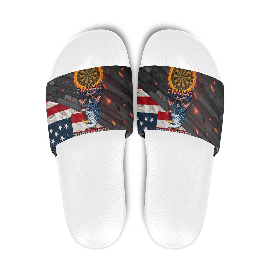 Custom American Flag and Bald Eagle Darts Slide Sandals with Flaming Dartboard TS04
