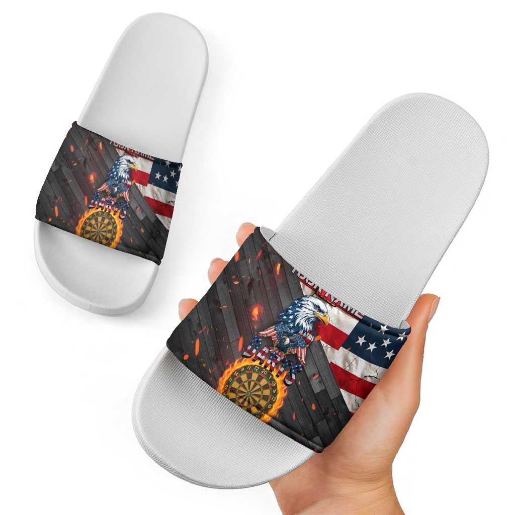 Custom American Flag and Bald Eagle Darts Slide Sandals with Flaming Dartboard TS04