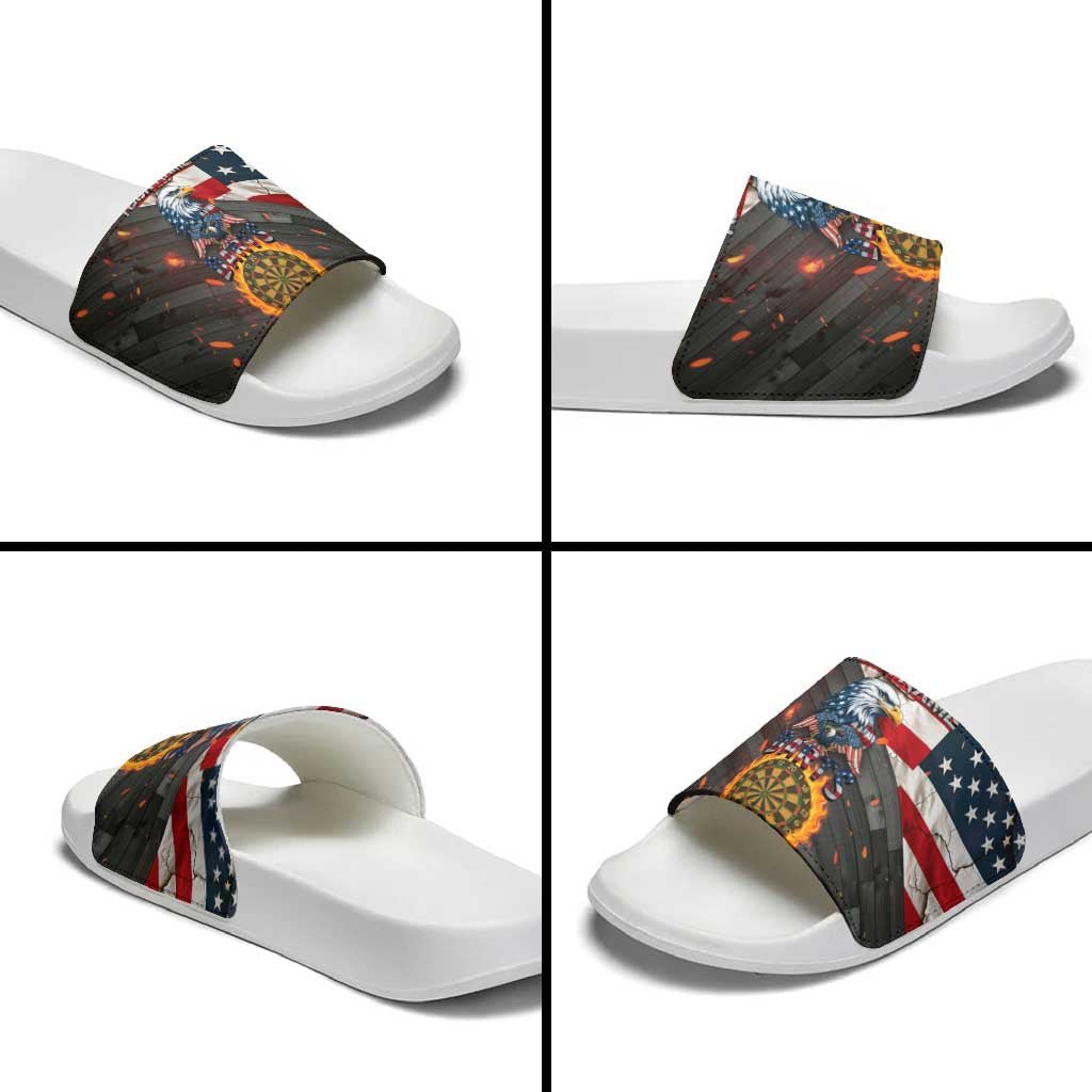 Custom American Flag and Bald Eagle Darts Slide Sandals with Flaming Dartboard TS04