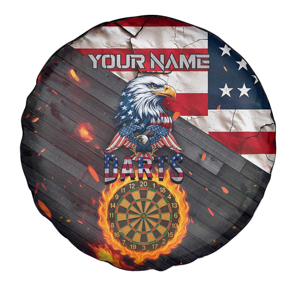 Custom American Flag and Bald Eagle Darts Spare Tire Cover with Flaming Dartboard TS04