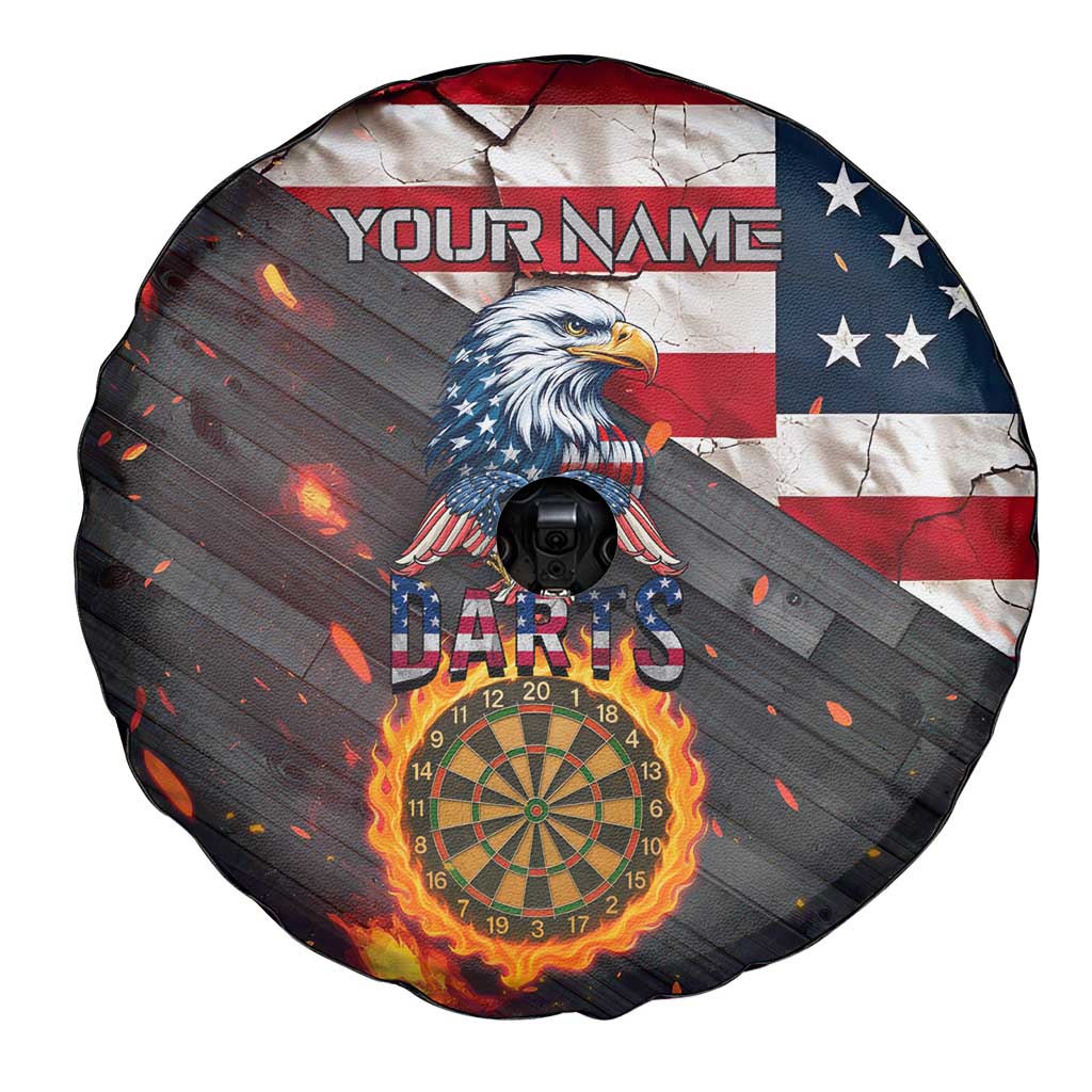 Custom American Flag and Bald Eagle Darts Spare Tire Cover with Flaming Dartboard TS04