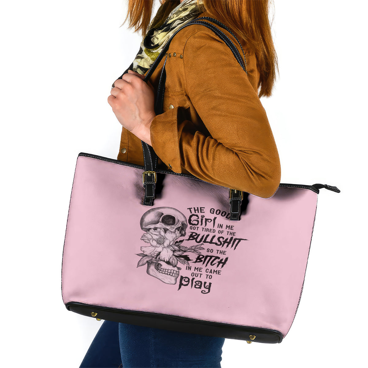 The Good Girl In Me Got Tired Skull Leather Tote Bag TS04