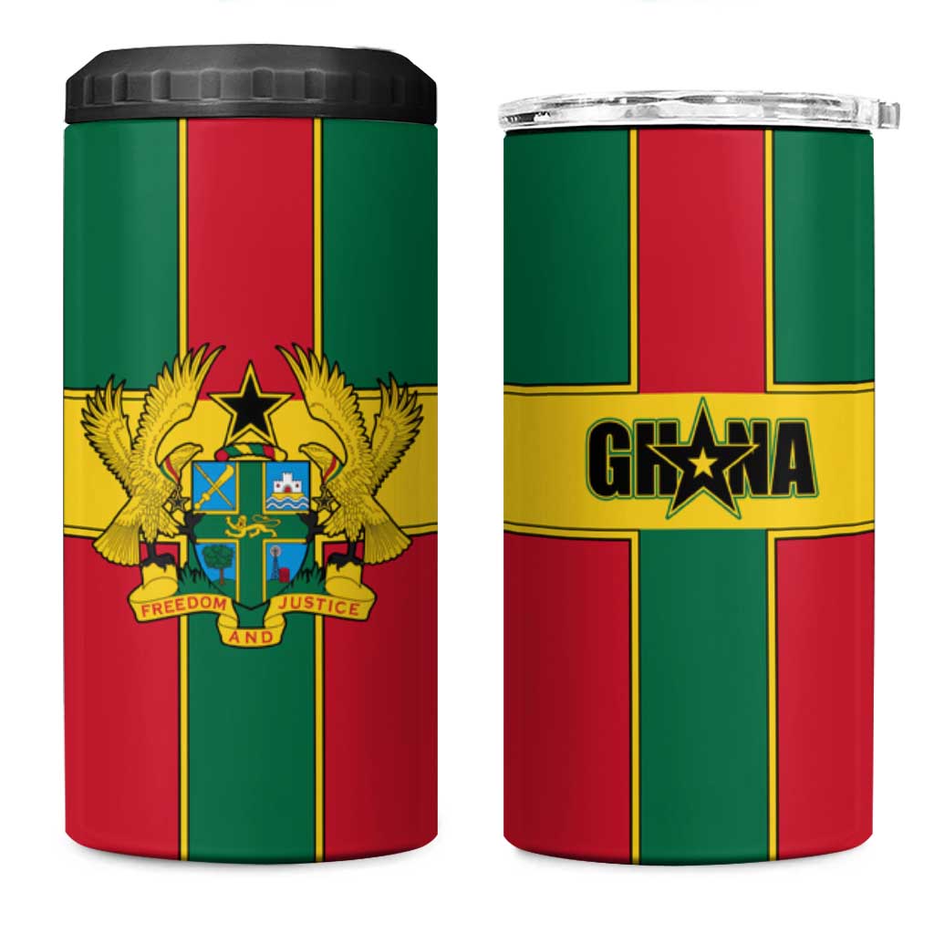 African Ghana 4 in 1 Can Cooler Tumbler Flag with Coat of Arms Simple Design TS04