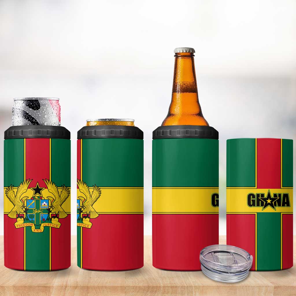African Ghana 4 in 1 Can Cooler Tumbler Flag with Coat of Arms Simple Design TS04