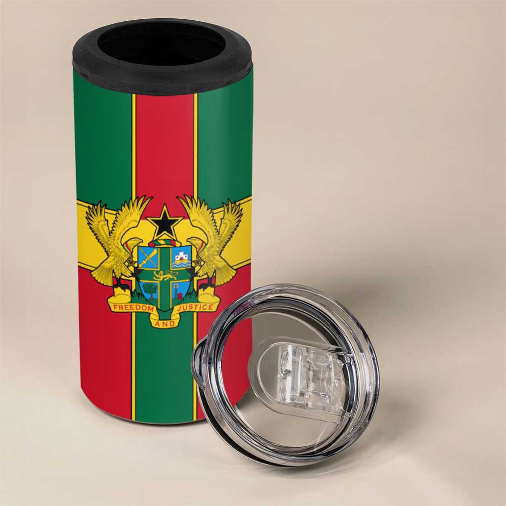 African Ghana 4 in 1 Can Cooler Tumbler Flag with Coat of Arms Simple Design TS04