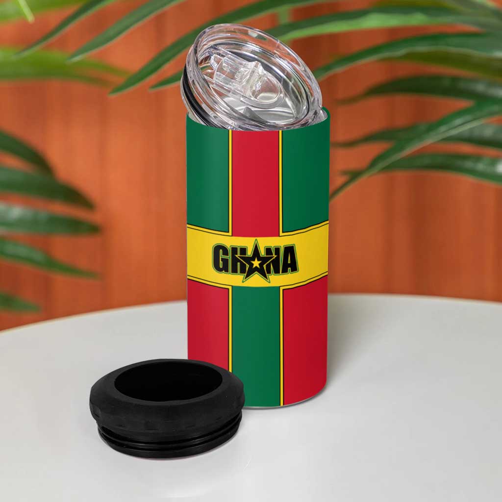 African Ghana 4 in 1 Can Cooler Tumbler Flag with Coat of Arms Simple Design TS04