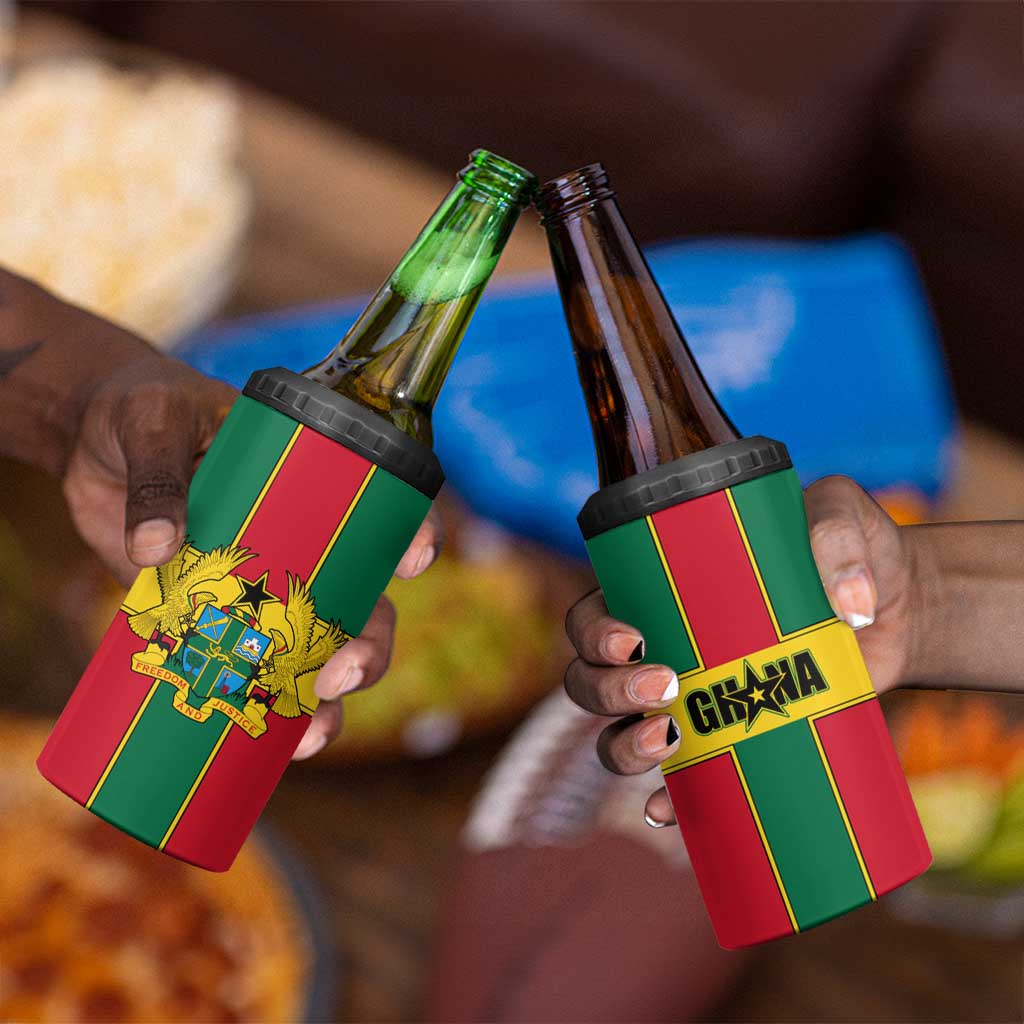 African Ghana 4 in 1 Can Cooler Tumbler Flag with Coat of Arms Simple Design TS04