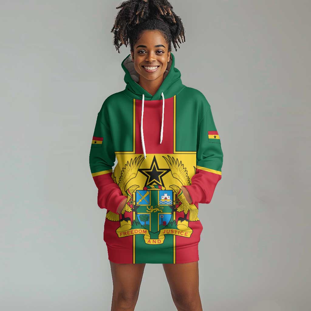 African Ghana Hoodie Dress Flag with Coat of Arms Simple Design TS04