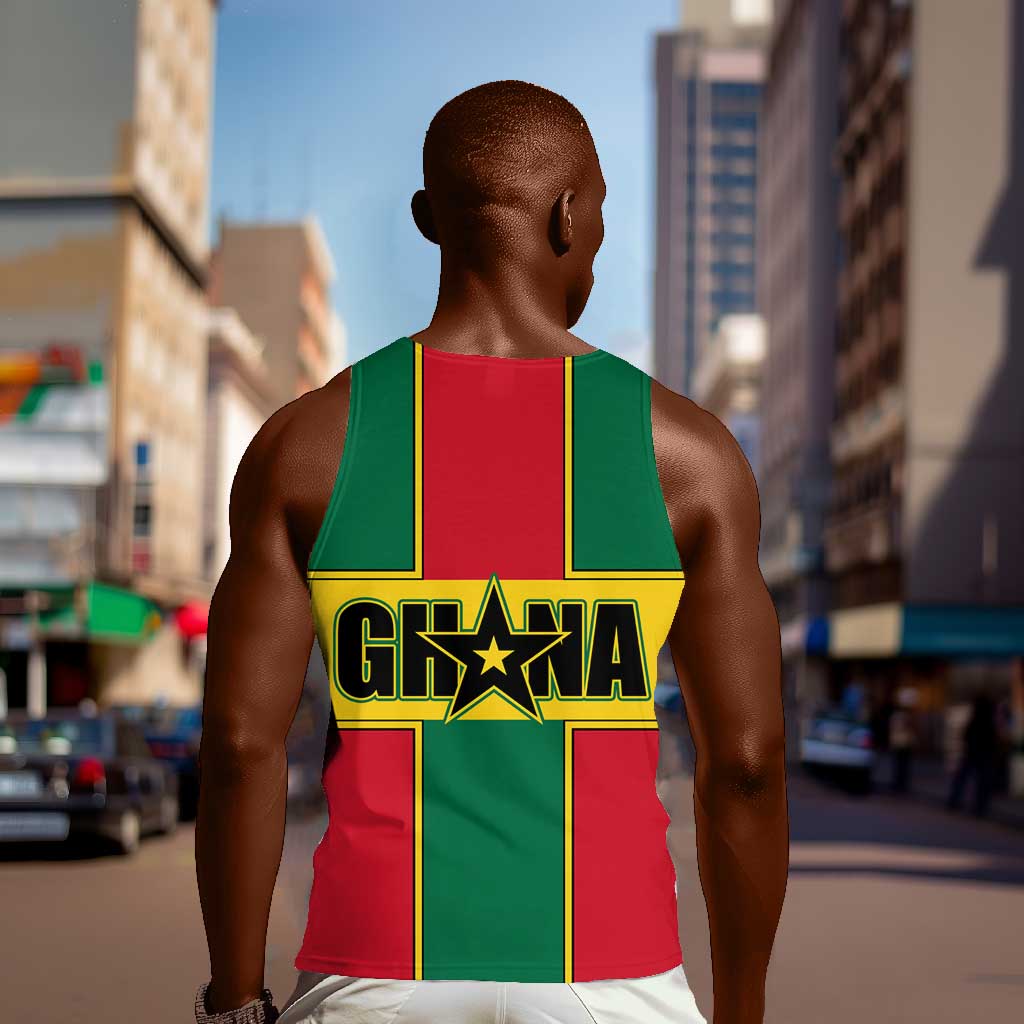 African Ghana Men Tank Top Flag with Coat of Arms Simple Design TS04