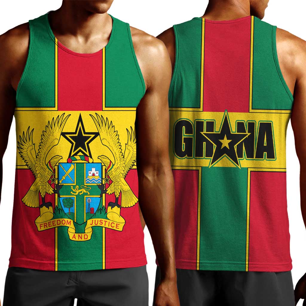 African Ghana Men Tank Top Flag with Coat of Arms Simple Design TS04