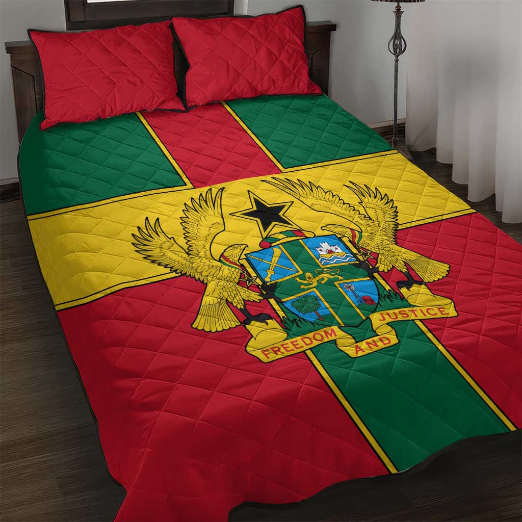 African Ghana Quilt Bed Set Flag with Coat of Arms Simple Design TS04