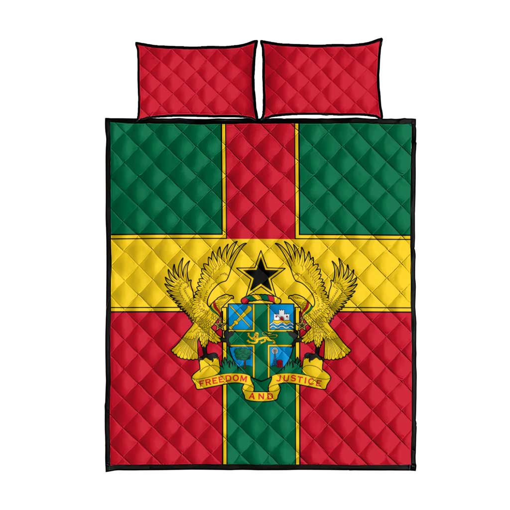 African Ghana Quilt Bed Set Flag with Coat of Arms Simple Design TS04