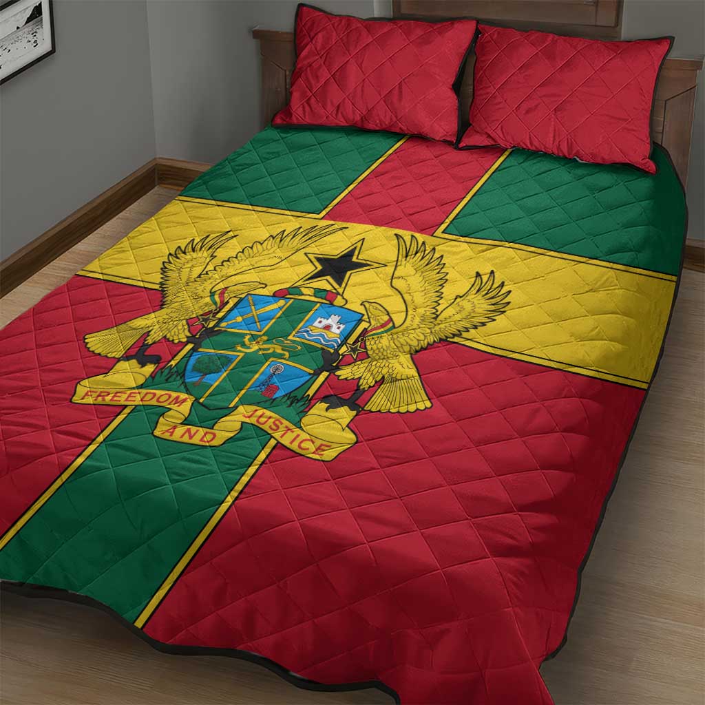 African Ghana Quilt Bed Set Flag with Coat of Arms Simple Design TS04