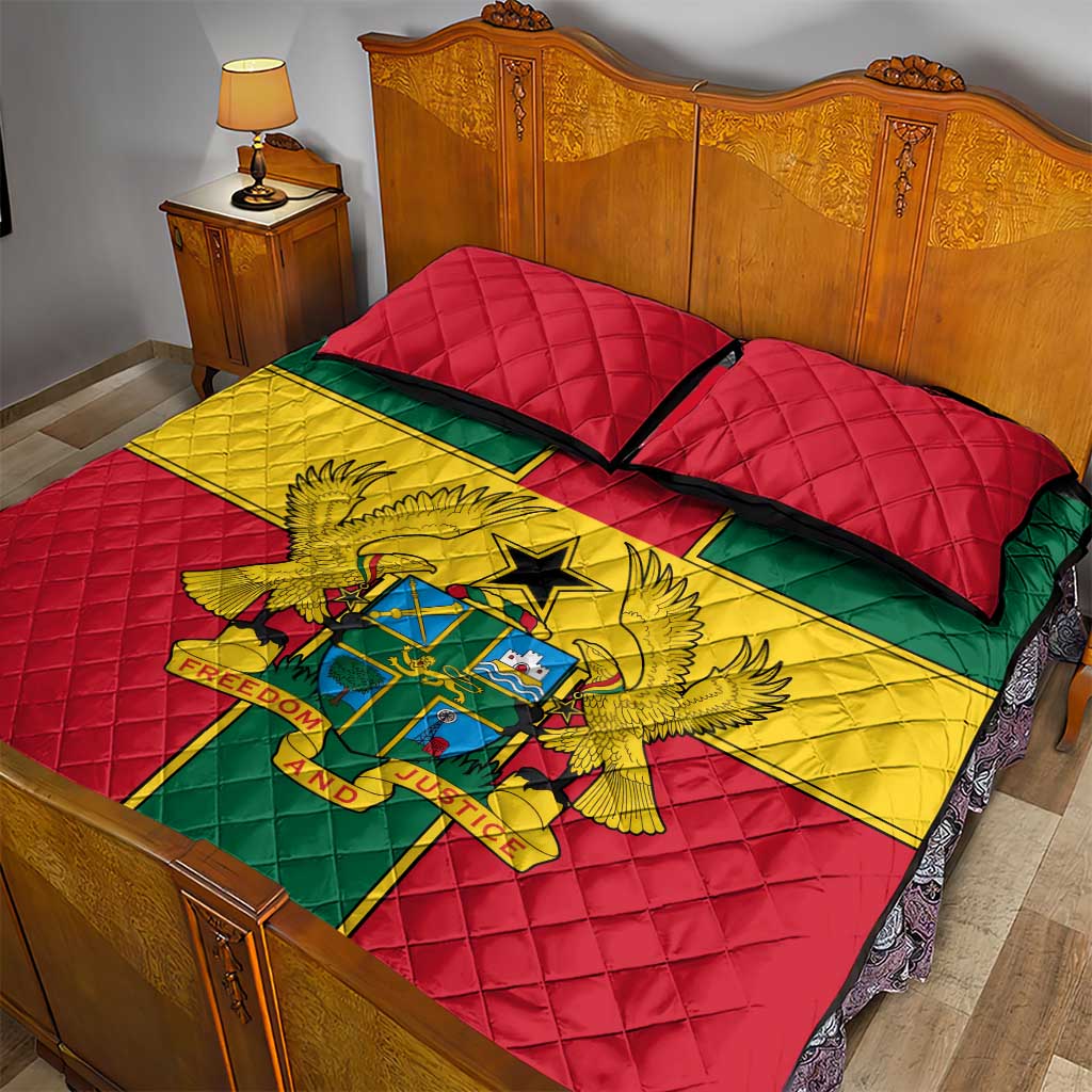 African Ghana Quilt Bed Set Flag with Coat of Arms Simple Design TS04
