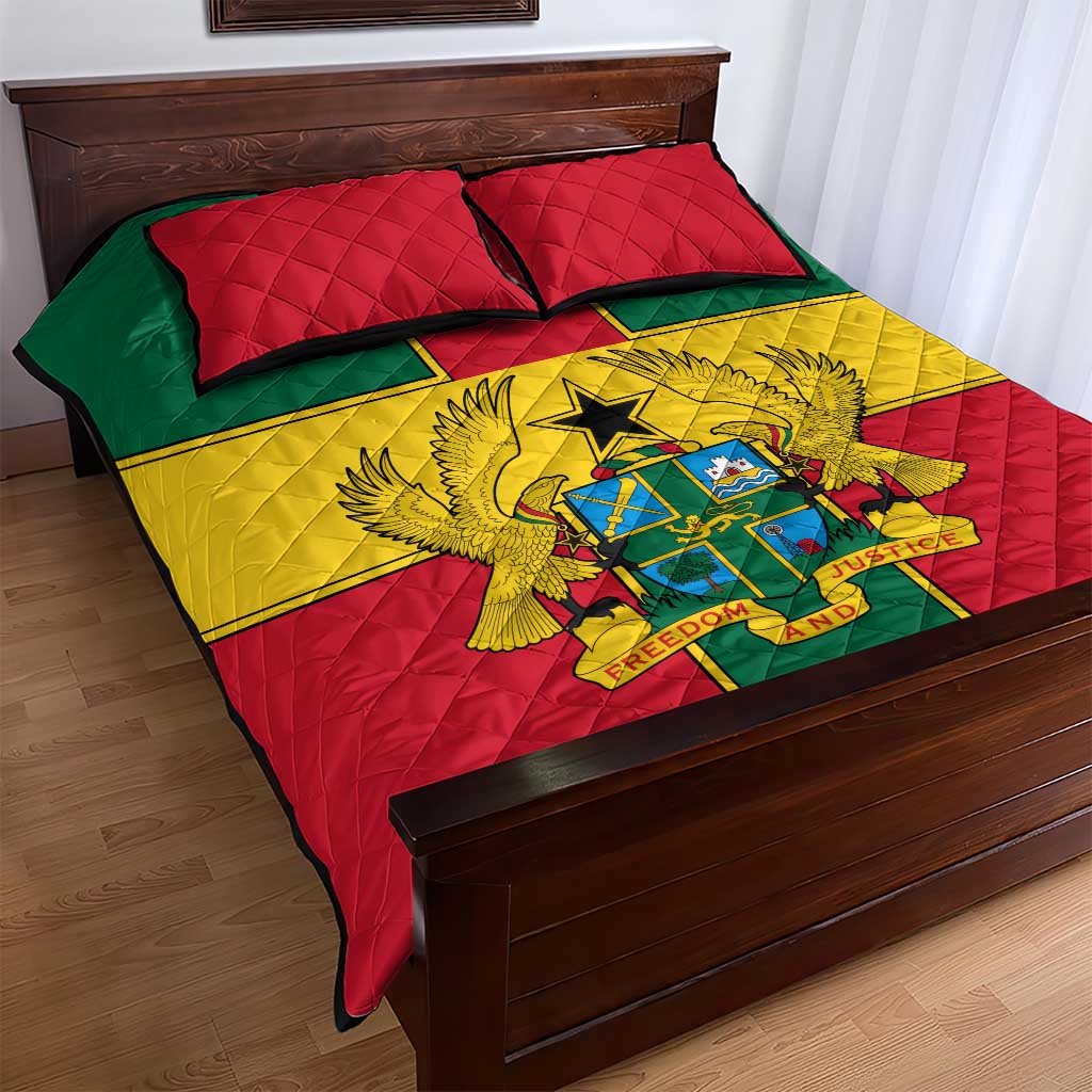 African Ghana Quilt Bed Set Flag with Coat of Arms Simple Design TS04