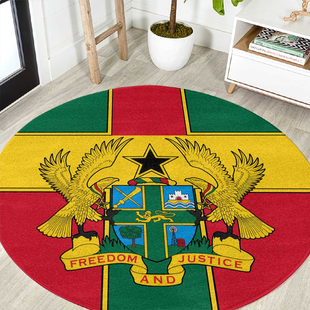 African Ghana Round Carpet Flag with Coat of Arms Simple Design TS04